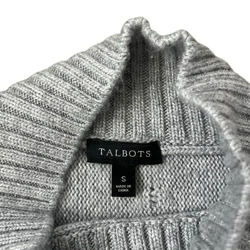 Talbots Sleeveless Poncho Sweater Mock Neck Cable Knit Preppy Minimalist Small